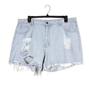 Shein Blue Light Wash Distressed Ripped Jean Cutoff Shorts Size 3XL